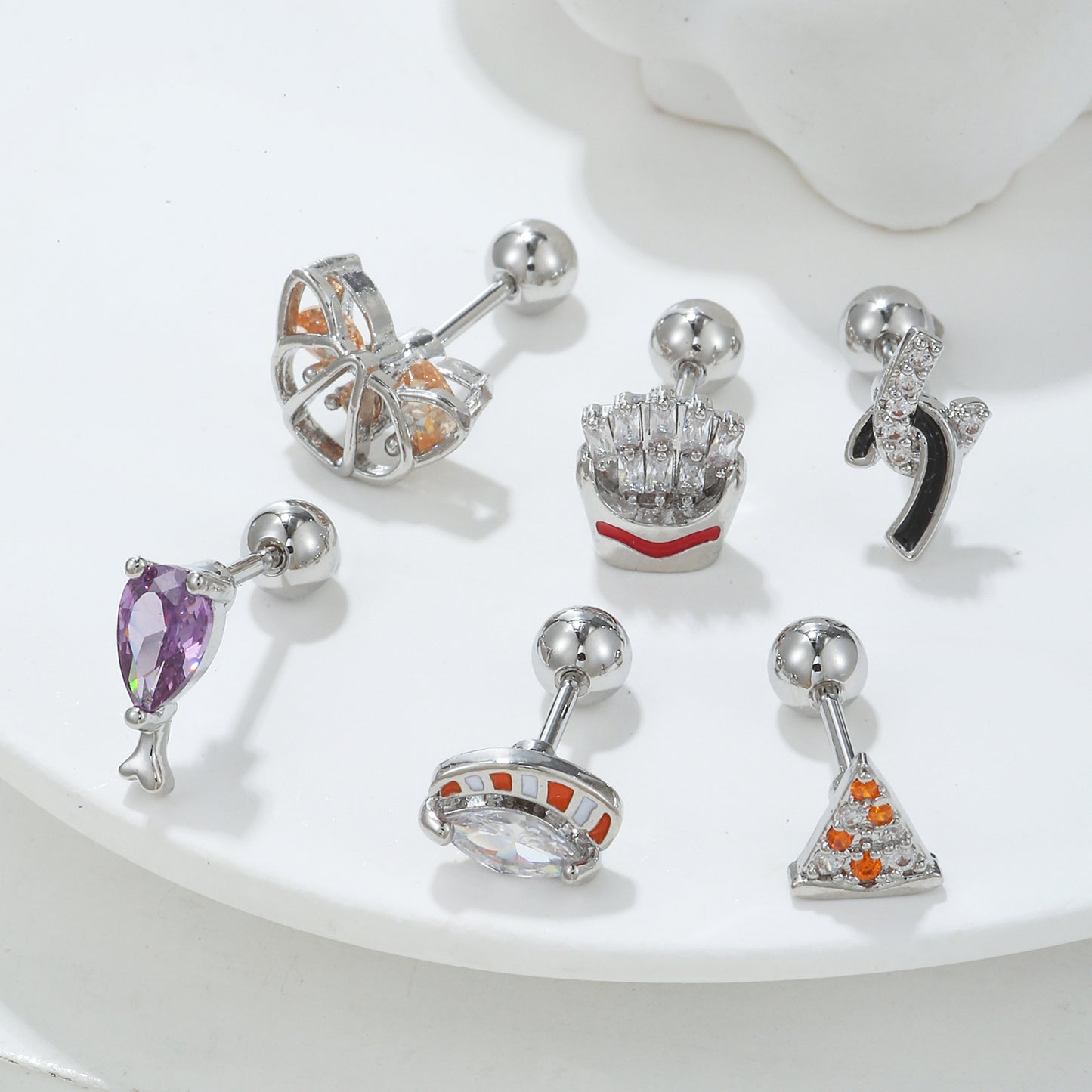 Screw Zircon Stainless Steel Rod Soft Ear Earrings