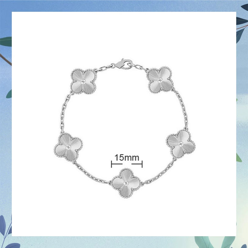 Women's Four-leaf Clover Rose Gold Red Agate Black White Shell Flower Bracelet