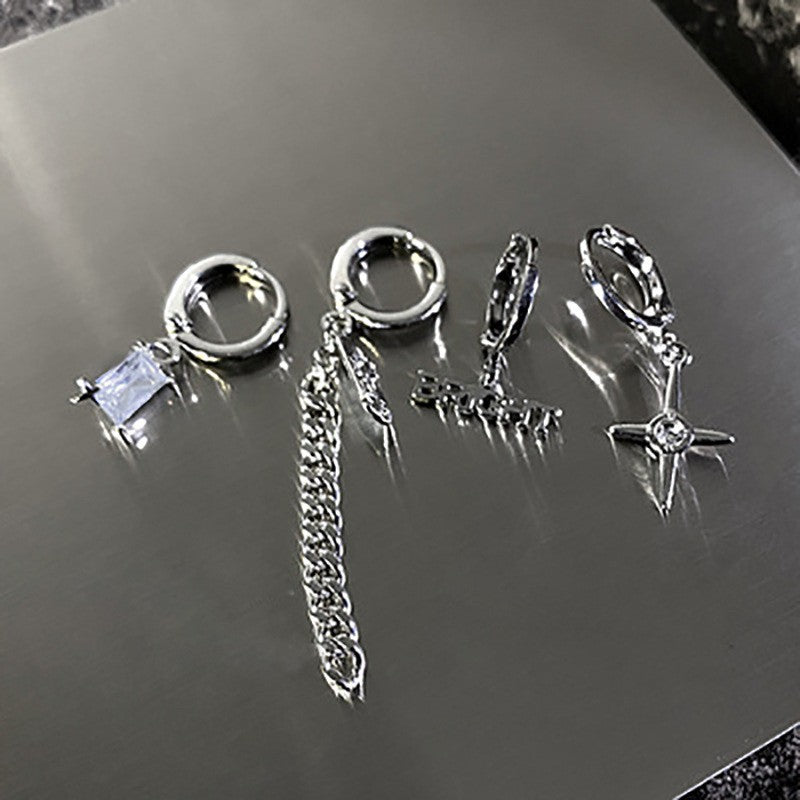 Cool Style Black Zircon Butterfly Pentagram Love Heart Three-piece Female Rings