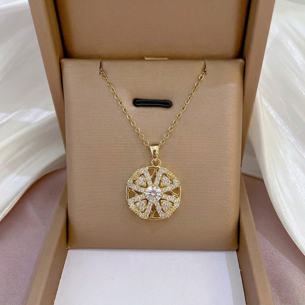 Design Rotating Bauhinia Zircon Flower Gas Clavicle Chain Necklace