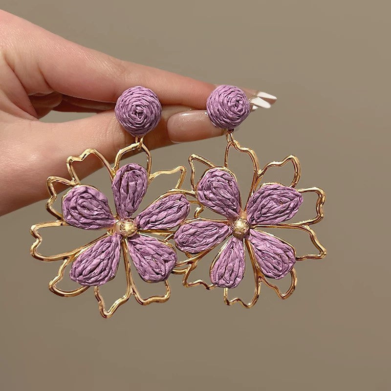 Women's Needle Fabric Purple Flower Tassel Light Luxury High-grade Temperament Fashionable Earrings