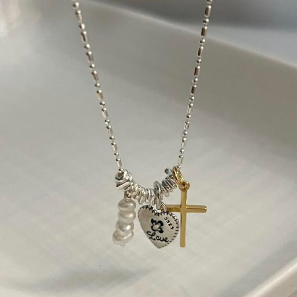 Pieces Of Sier Cross Love Light Luxury Stacked Retro Niche Necklace