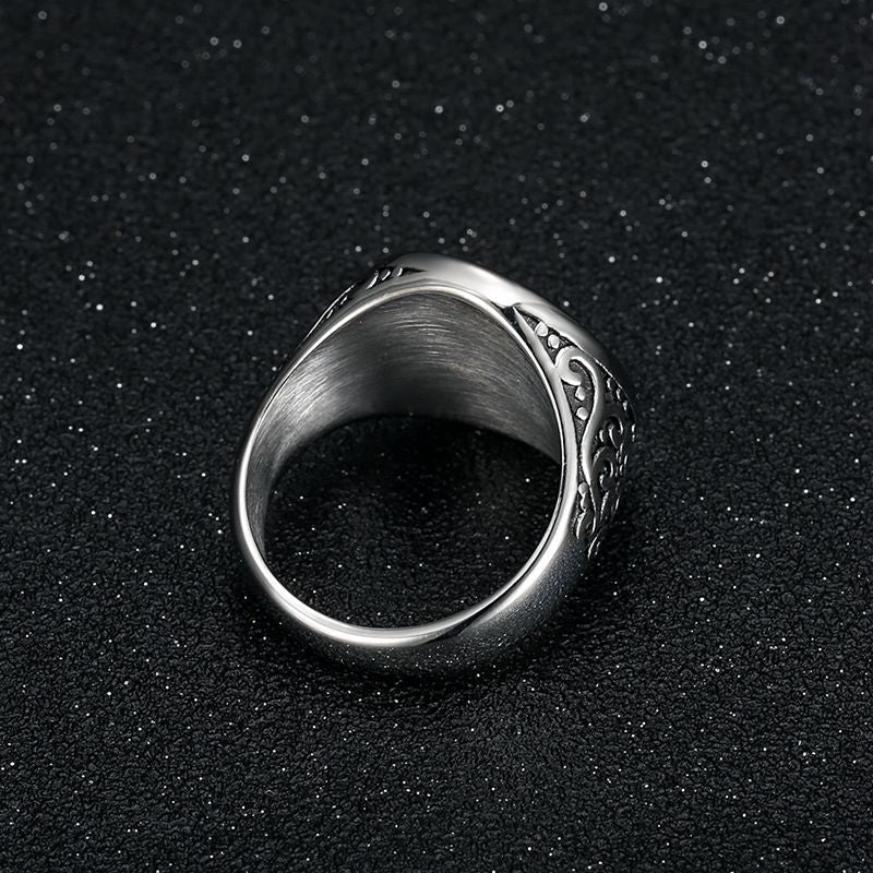 Men's Vintage Punk Style Ornament Titanium Steel Polished Arabic Double Rings