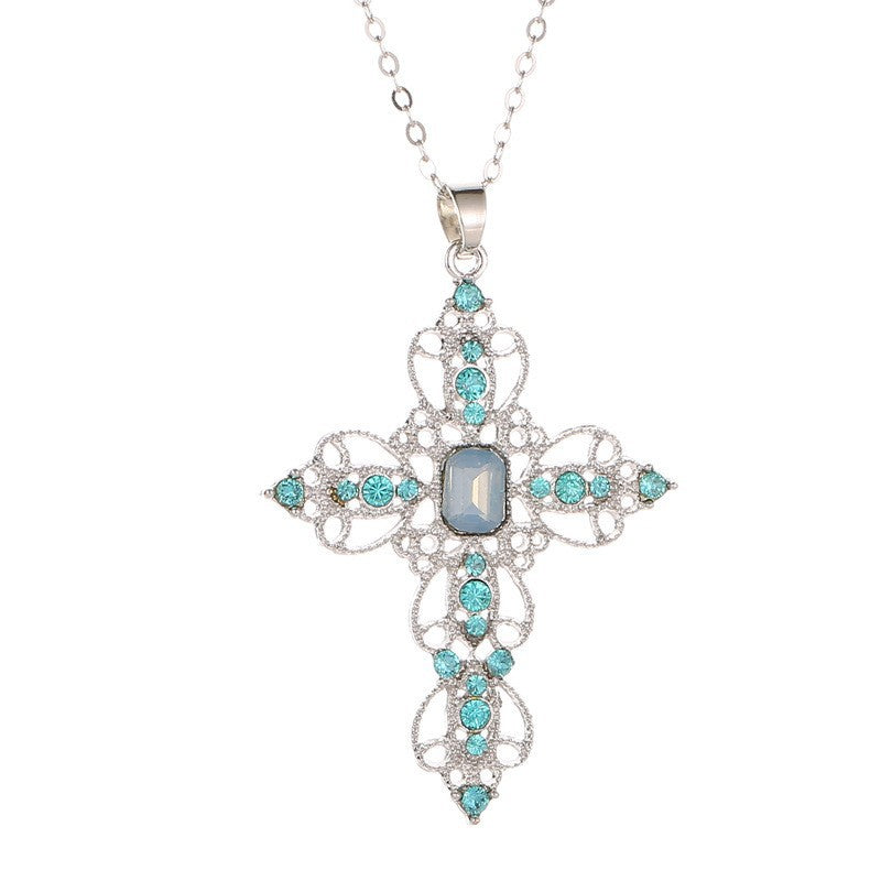 Bohemian Cross Hollow Jeweled Clavicle Chain Necklace