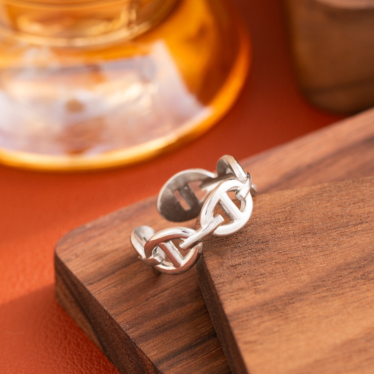 Pig Nose Stainless Steel Open Chain Titanium Oval Oil Ring