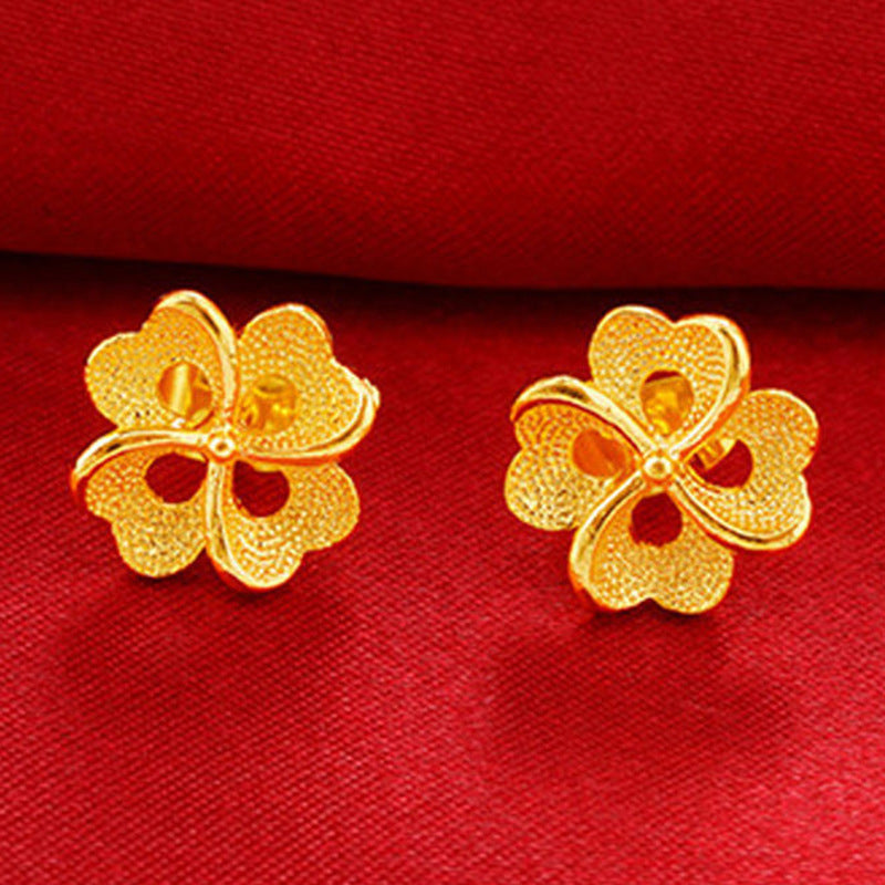 Brass Gold-plated Fancy Vietnam Placer Gold Rose Flower Hollow Fashion Stud Earrings