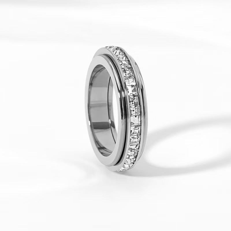 Square Diamond Double Rotatable Good Luck Comes Design Starry Couple Ring