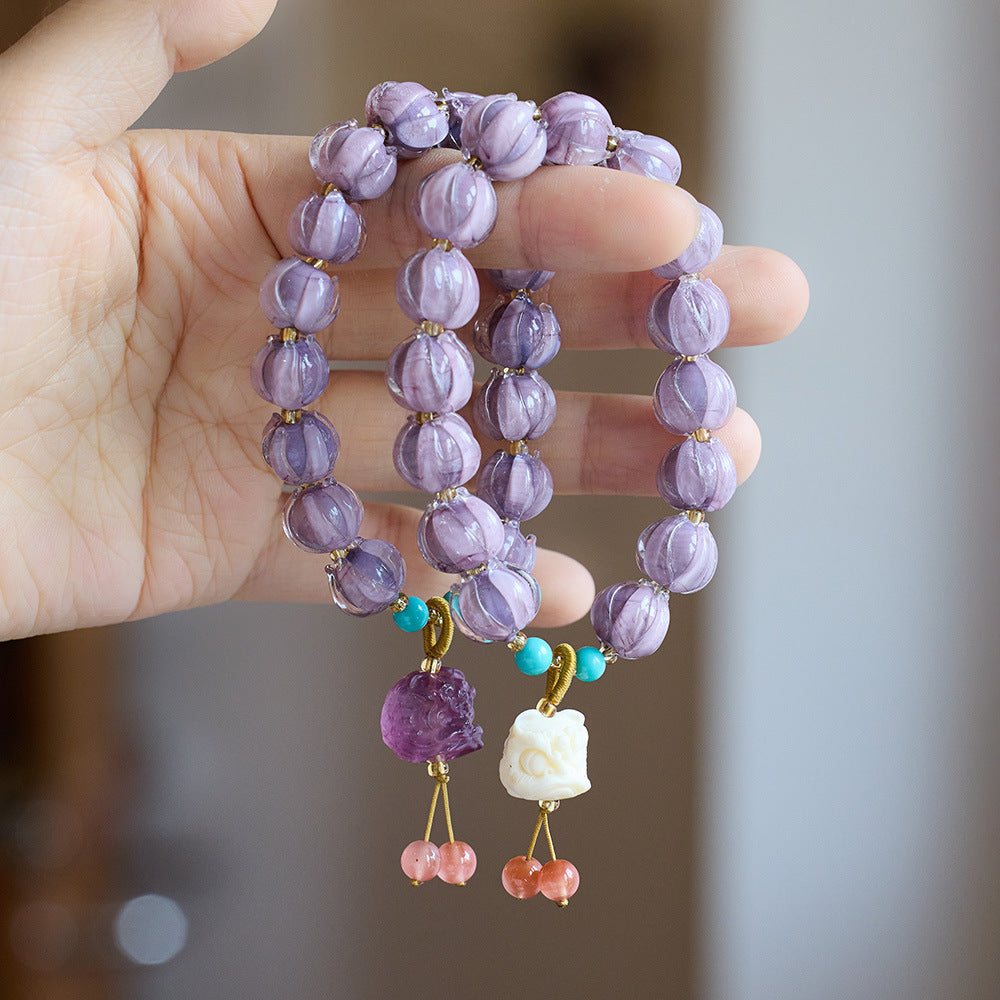 Gold Colored Glaze Natural Fluorite Lion Bracelets