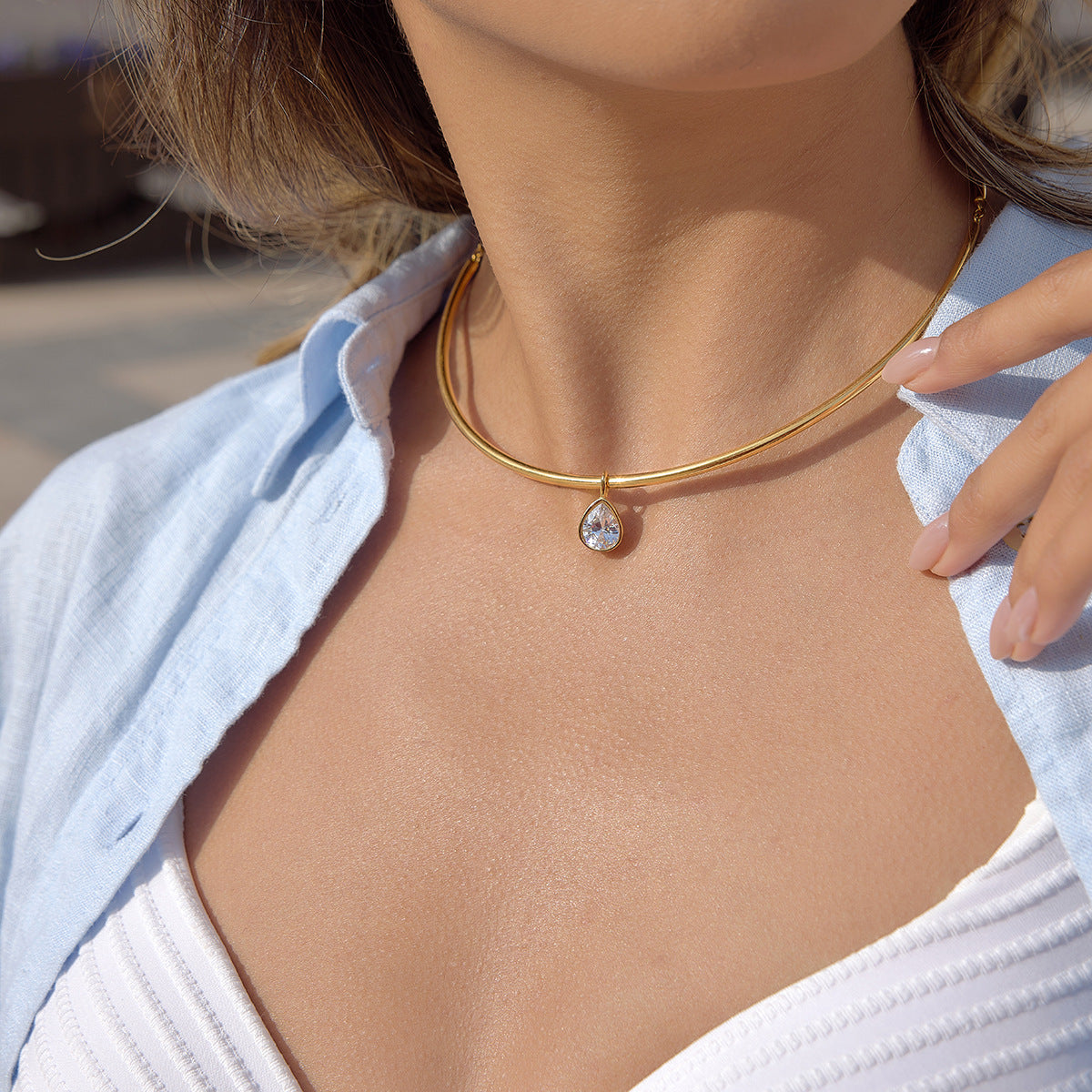 Ding Zircon Stainless Steel Collar Female High-grade Titanium Light Luxury Necklace