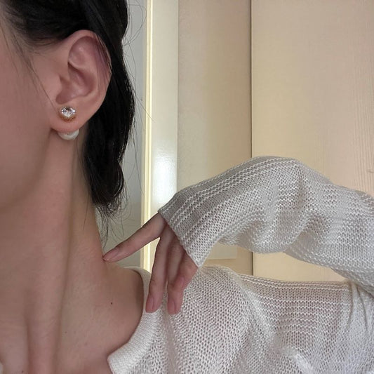 Women's Diamond Large Small Pearls High-grade Mild Luxury Retro Ear Style Stud Earrings