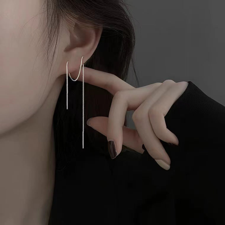 Women's Sterling Sier Design Minority Simple Long Ear Line
