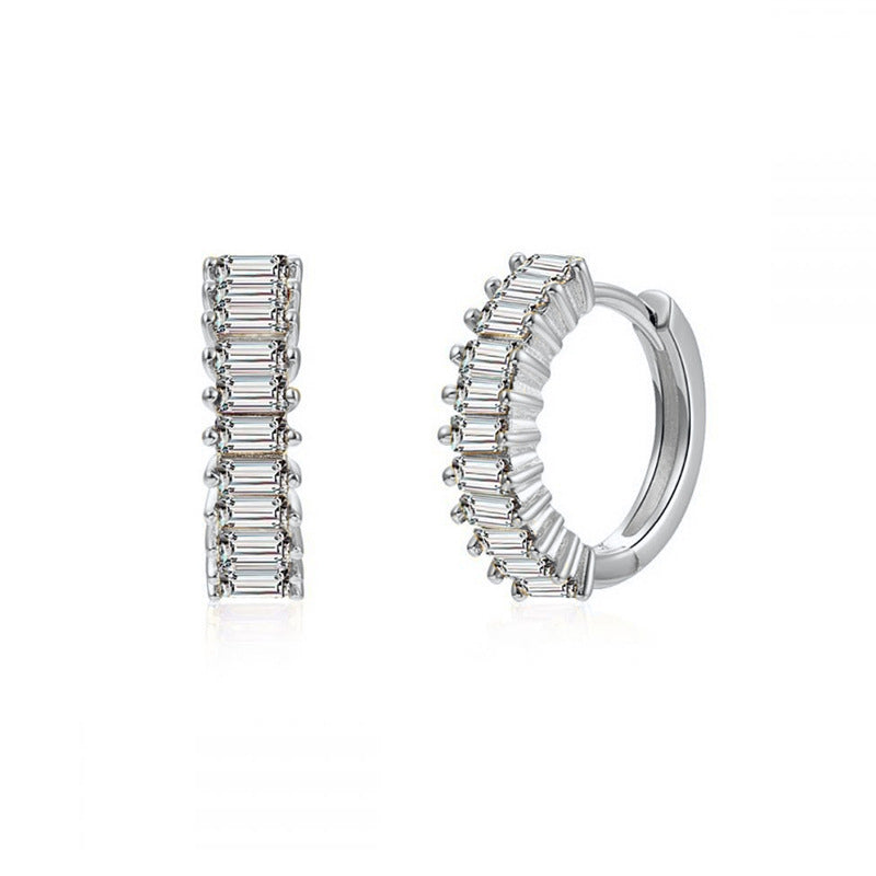 Square Zircon Circle Ear Clip Female Simple Elegant Earrings