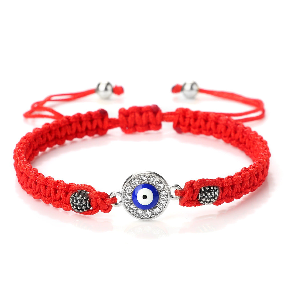 Women's & Men's Red Rope Safety Lock Devil's Eye Diamond Woven Hand Bracelet