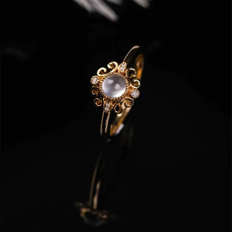 Retro Chinese Flower Index Finger Niche Cold Feeling Adjustable Simple Ring