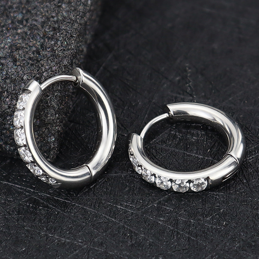 Wind Small Bright Stainless Steel Inlaid Zircon Clip Titanium Ear Buckle