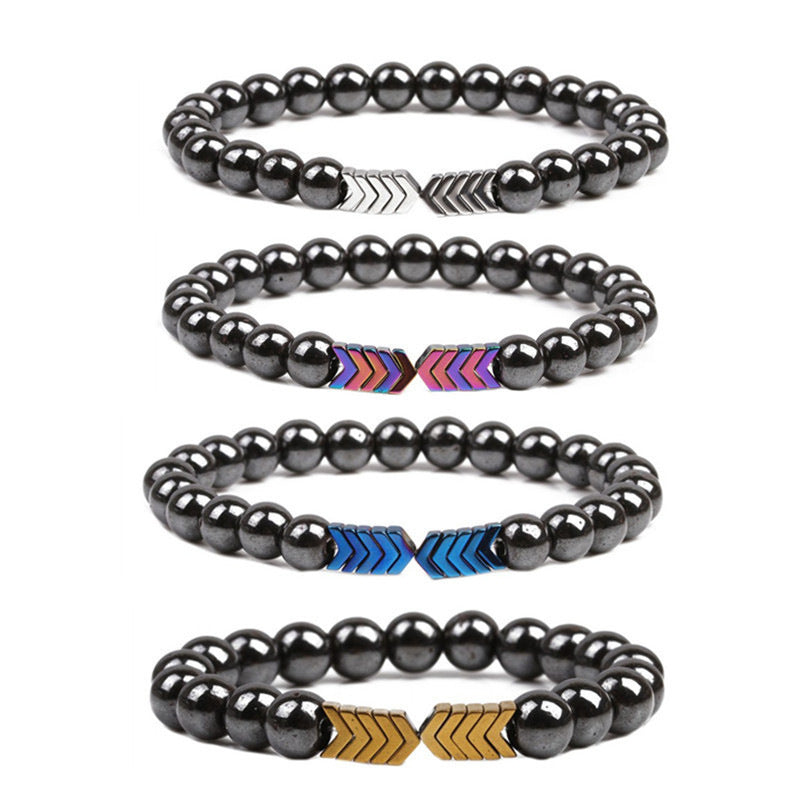 Men's Couple Magnetic Hematite Colorful Yellow Arrow Beaded Bracelet