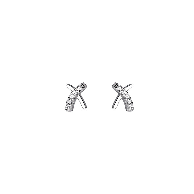 Women's Rhinestone Cross X Alphabet Letter Small Earrings