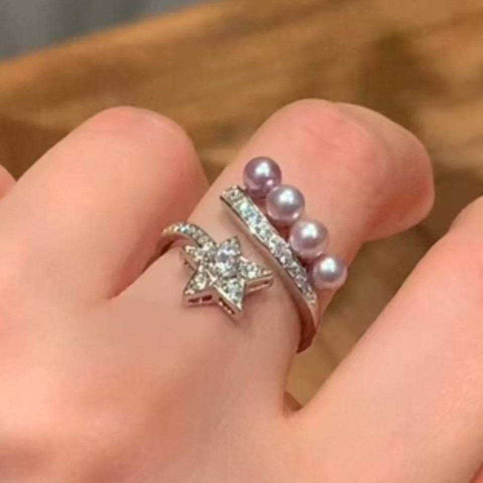 Drill Pentagram Female Minority High Sense Index Finger Affordable Luxury Rings