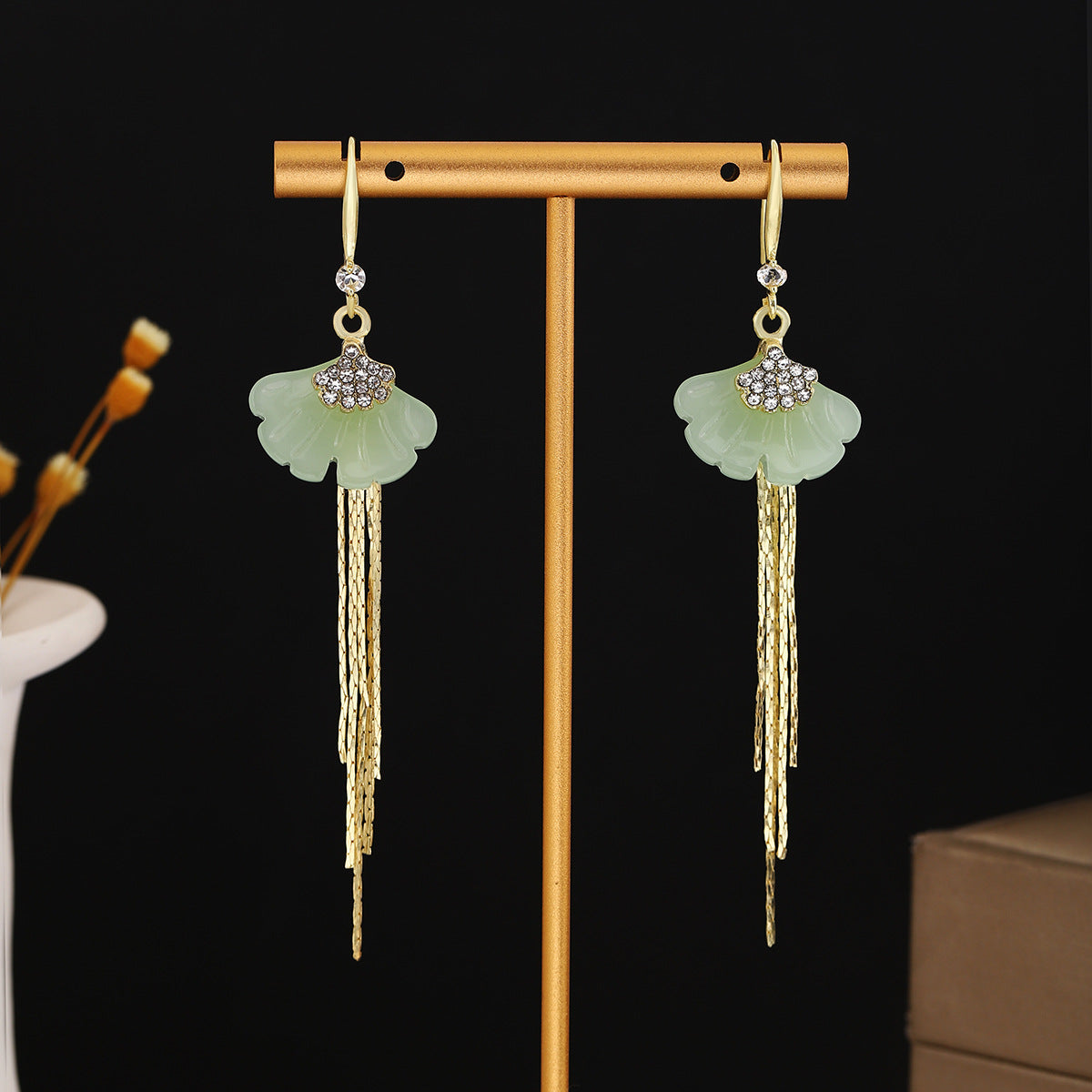 Chinese Ancient Style Beaded Long Fringe Han Earrings