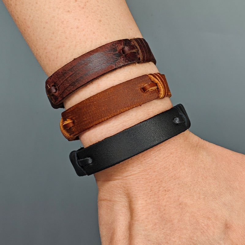 Board Distressed Cattle Leather Adjustable Three-color Artistic Bracelet