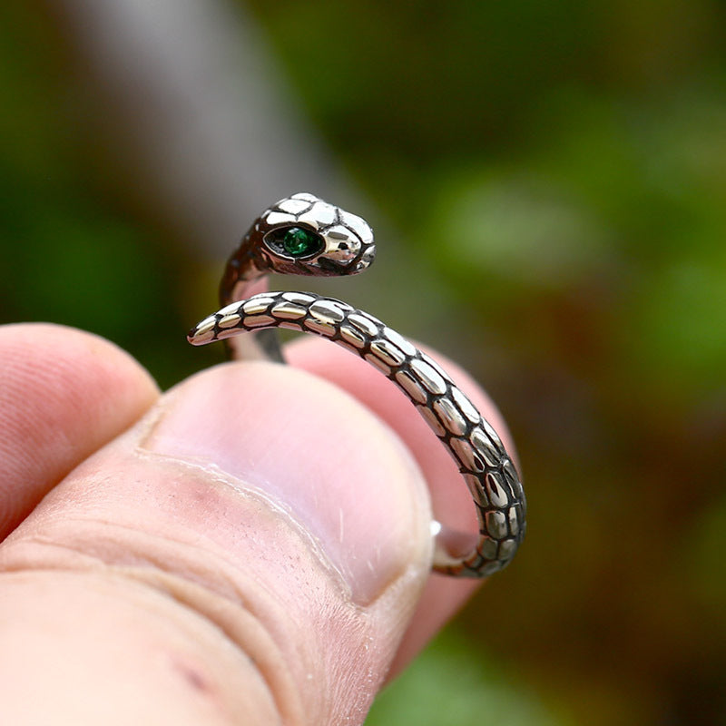 Snake Inlaid Jewel Titanium Vintage Year Rings