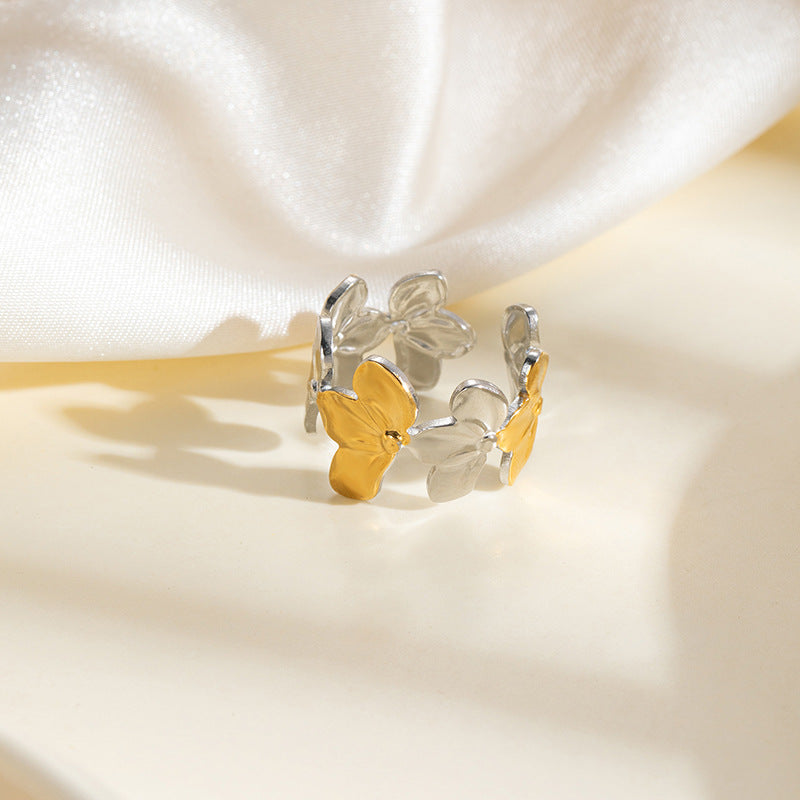 Women's Stainless Steel Star Moon Simple Flowers Titanium Index Ring