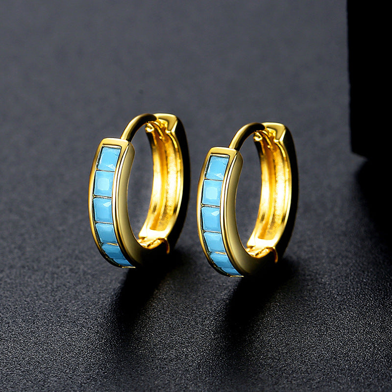 French Circle Turquoise Niche Design Simple Copper Ear Buckle