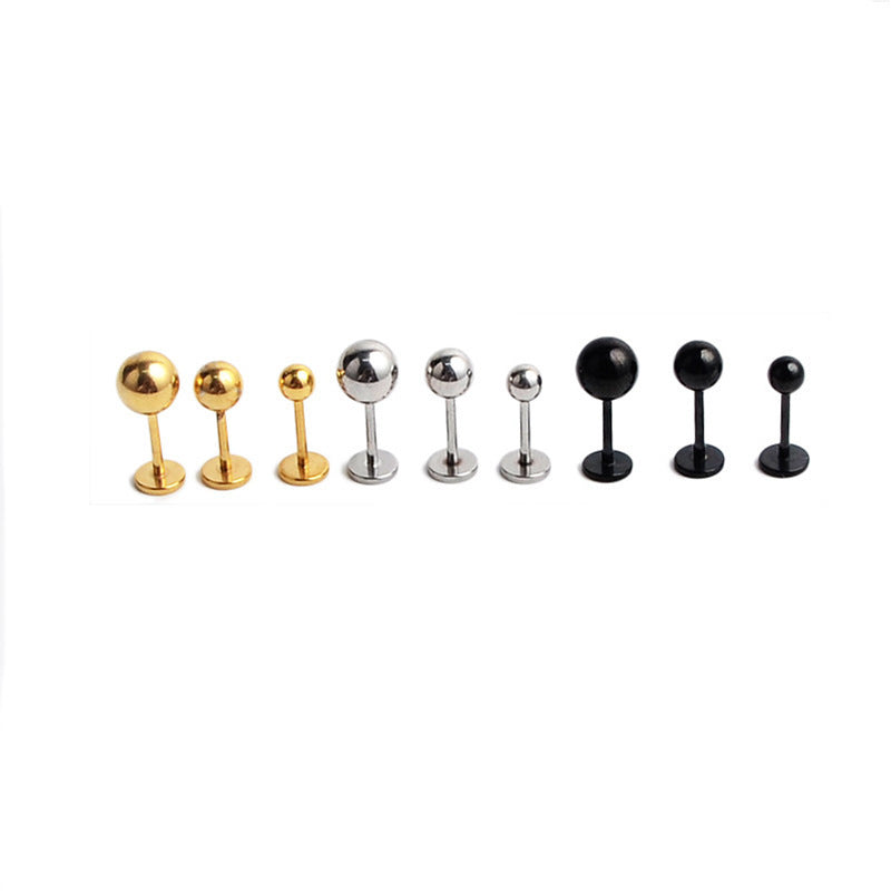 Rod Bean Thread Outer Tooth Flat Small Ear Bone Titanium Stud Earrings