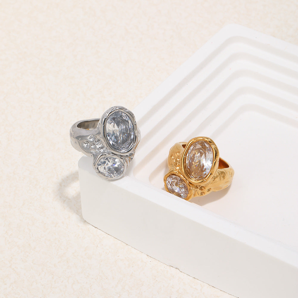 Fashion Personality Stainless Steel Plated Zircon Ring