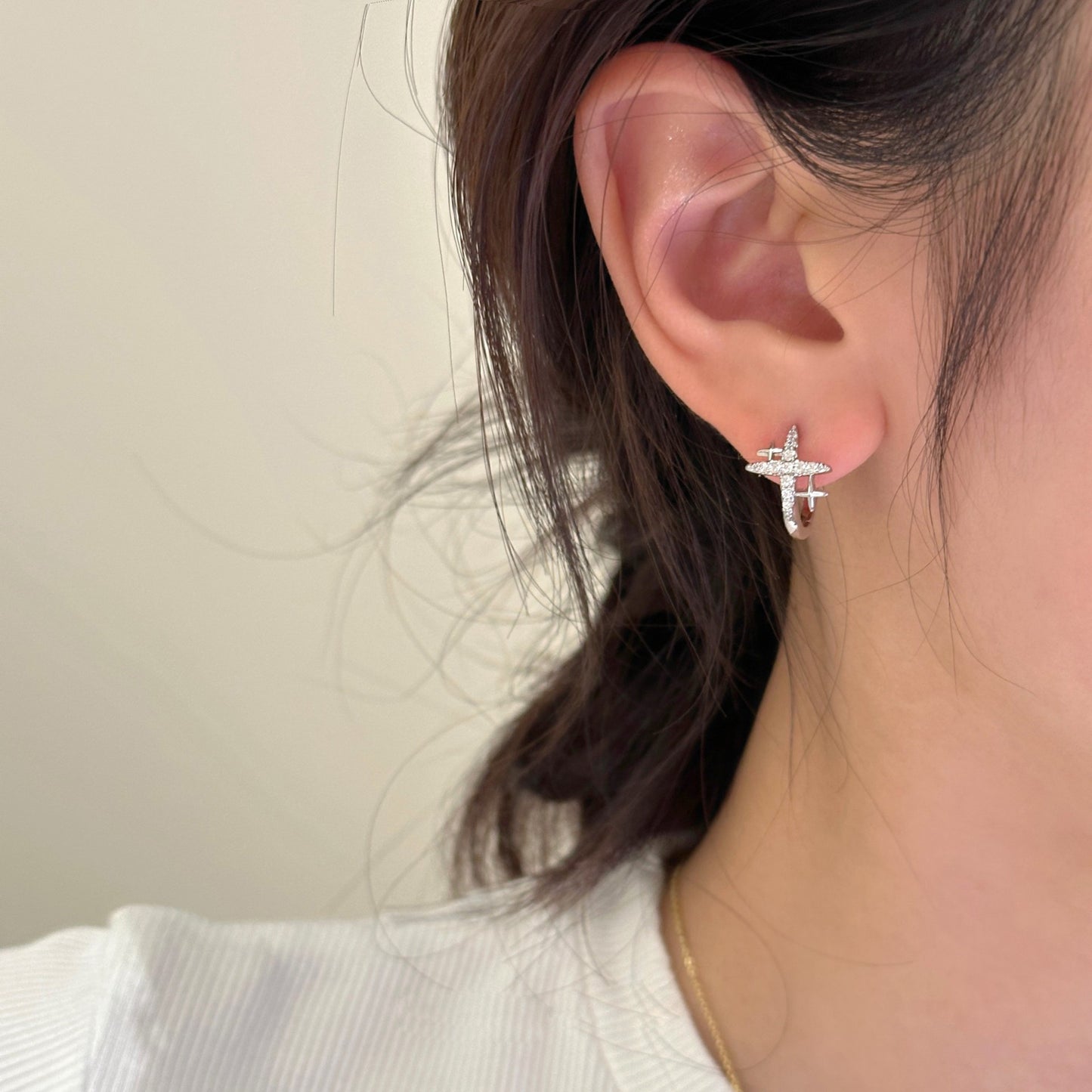 Zircon Female Cross Ear Clip High Class Elegant Niche Design Earrings