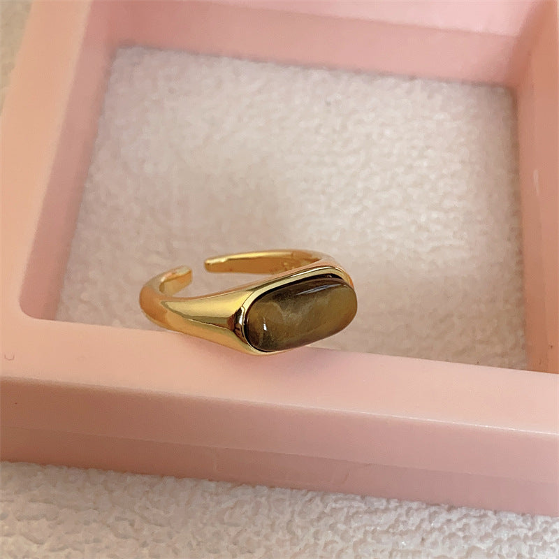 Retro Golden Tigereye Decorative Simple Open Rings