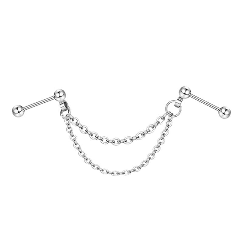 Ball Fashion Piercing Stainless Steel Chain Zircon Moon Heart-shaped Ear Earrings