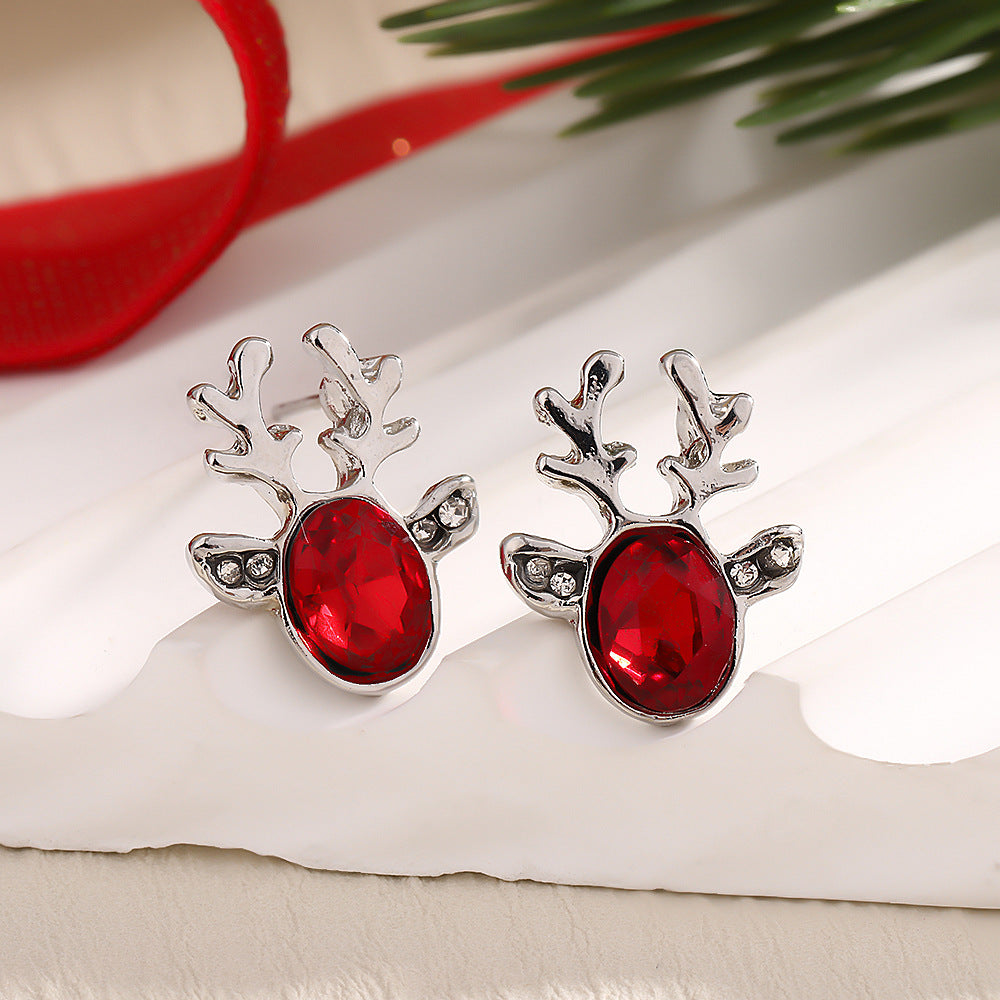 Fashion Elk Tree Snowflake Rhinestone Personalized Stud Earrings
