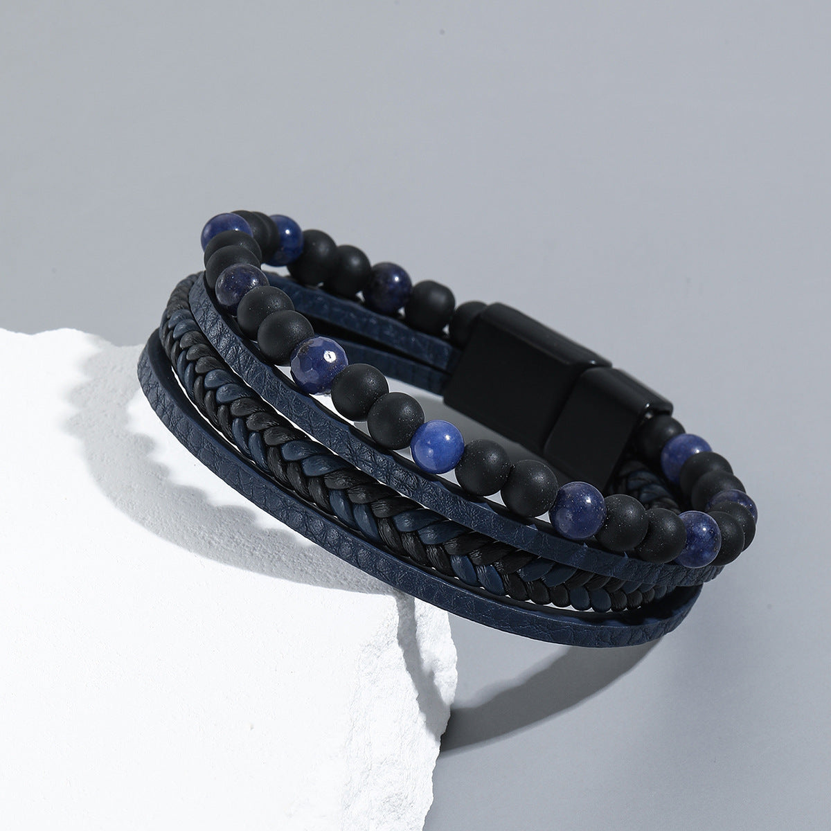 Men's Handmade Weaving Natural Obsidian Beaded Bracelets