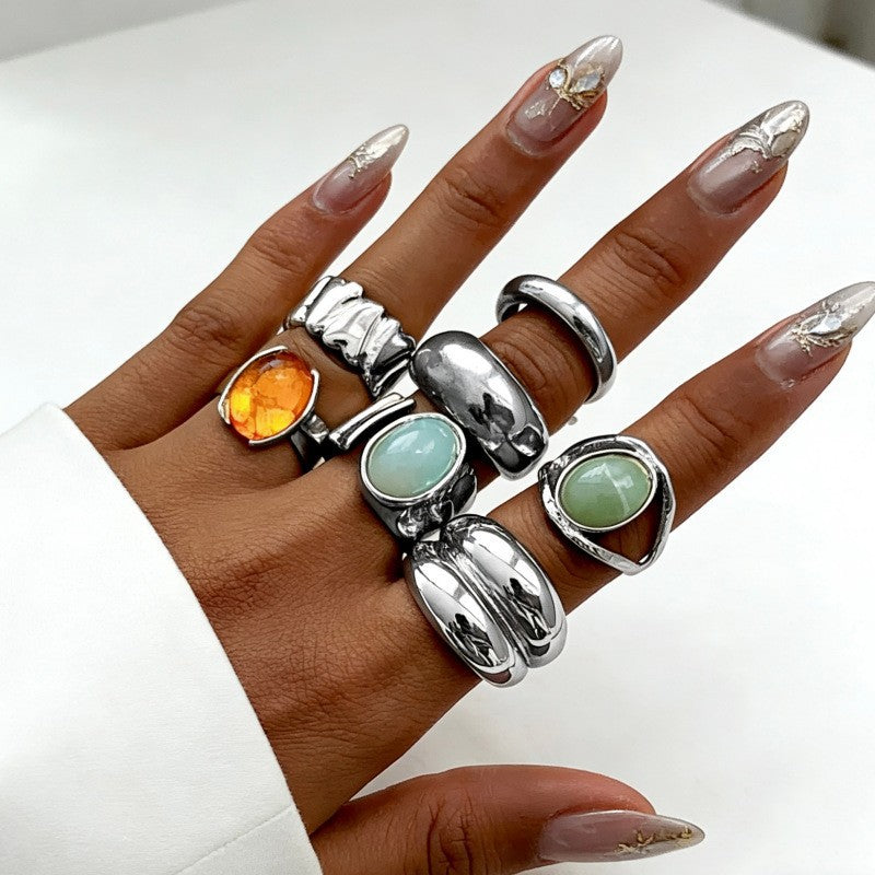 Hand Vintage Metal Geometry Irregular Diamond Ring