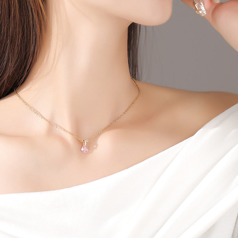 Women's Zircon Water Drops Simple Temperament Clavicle Chain Trendy Necklace