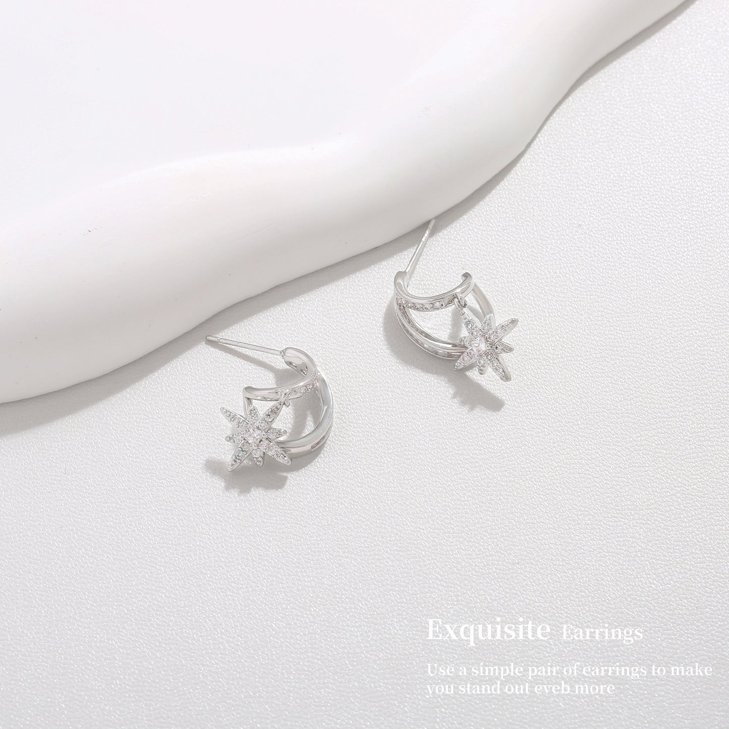 Geometric Irregular Metal Sterling Sier Zircon Stars High-grade Female Stud Earrings