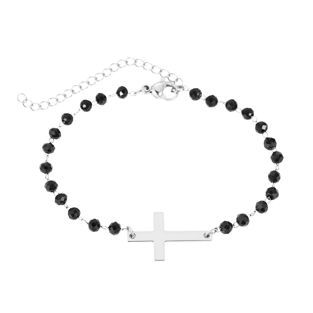 Women's & Men's Stainless Steel Cross Simple Style Glass Bracelet