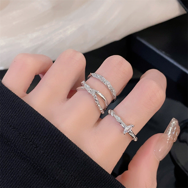 Women's Design Personality High Sense Open-end Zircon Twin Rings