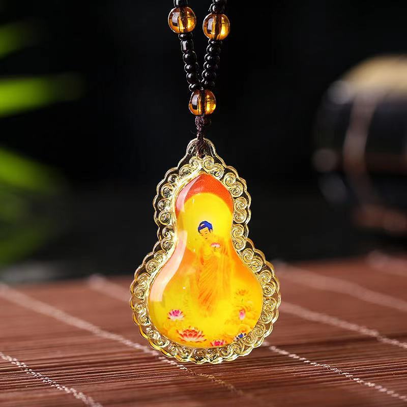 Yellow Amitabha Buddha Mantra Colored Glaze Charm Pendants