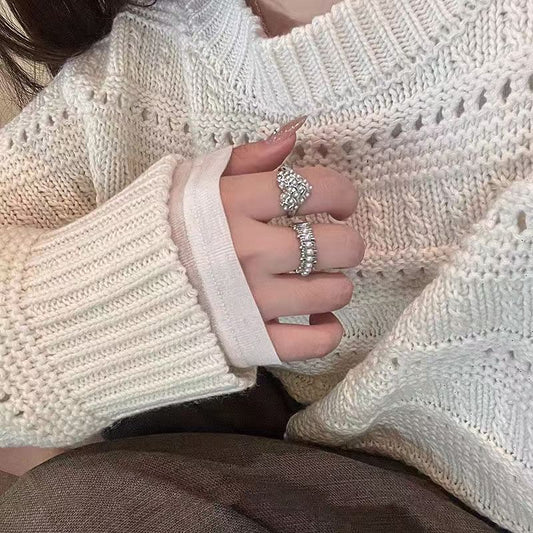 Gentle Sier Wide Version Love Pearl Around Planet Female Light Rings