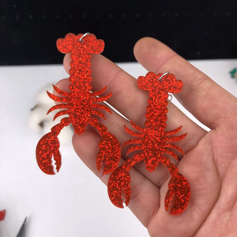 Women's Long Glitter Red Lobster Exaggerated Personalized Acrylic Rings