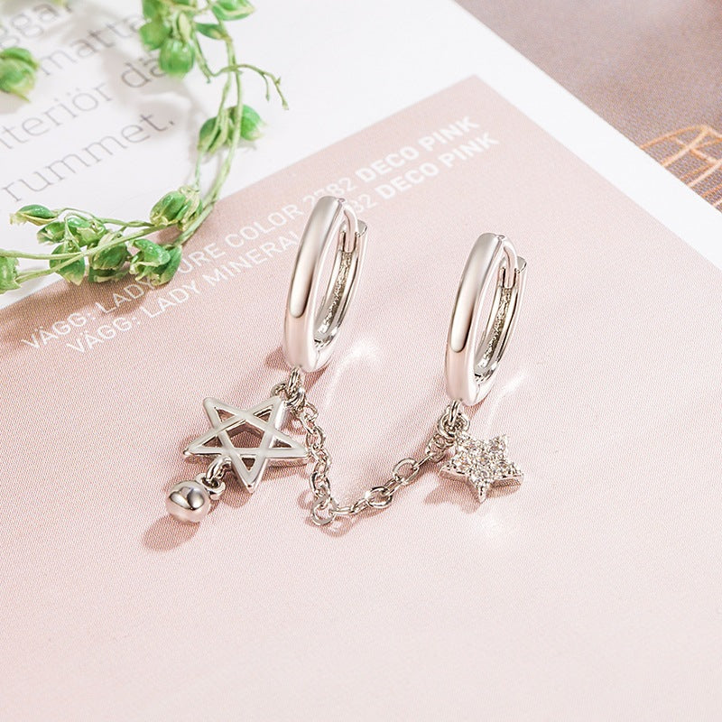 Korean Style Rhinestone Double Tassel Love Heart Ear Buckle