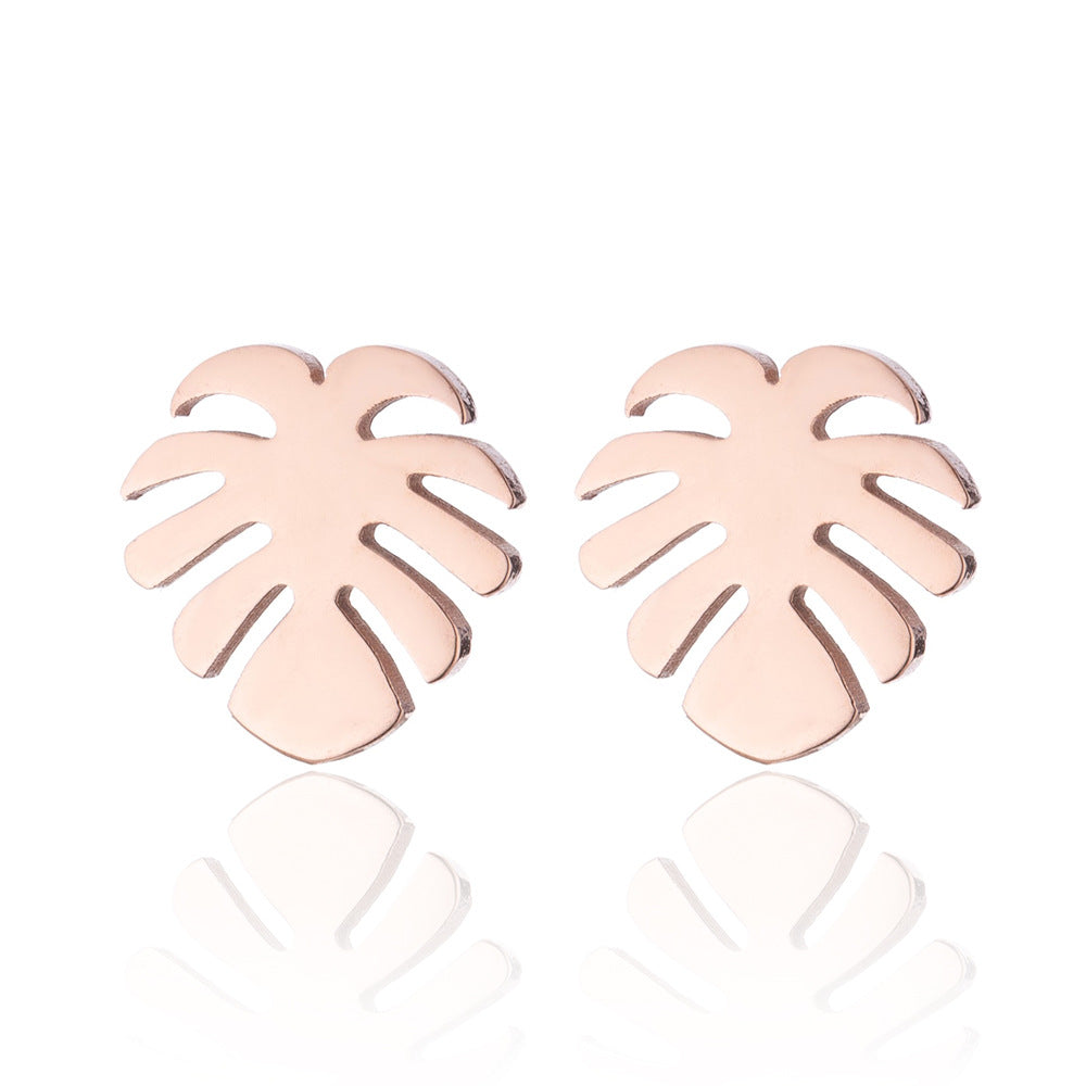 Graceful Personality Coconut Stainless Steel Leaf-shaped Small Rings