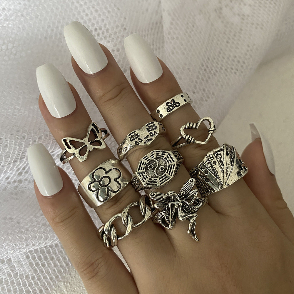 Vintage Crying Face Set Poker Hollow Rings