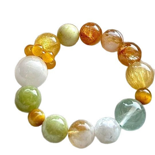 Orange Yellow Green Snowflake Ghost Fluorite Crystal Jade Gold Bracelets