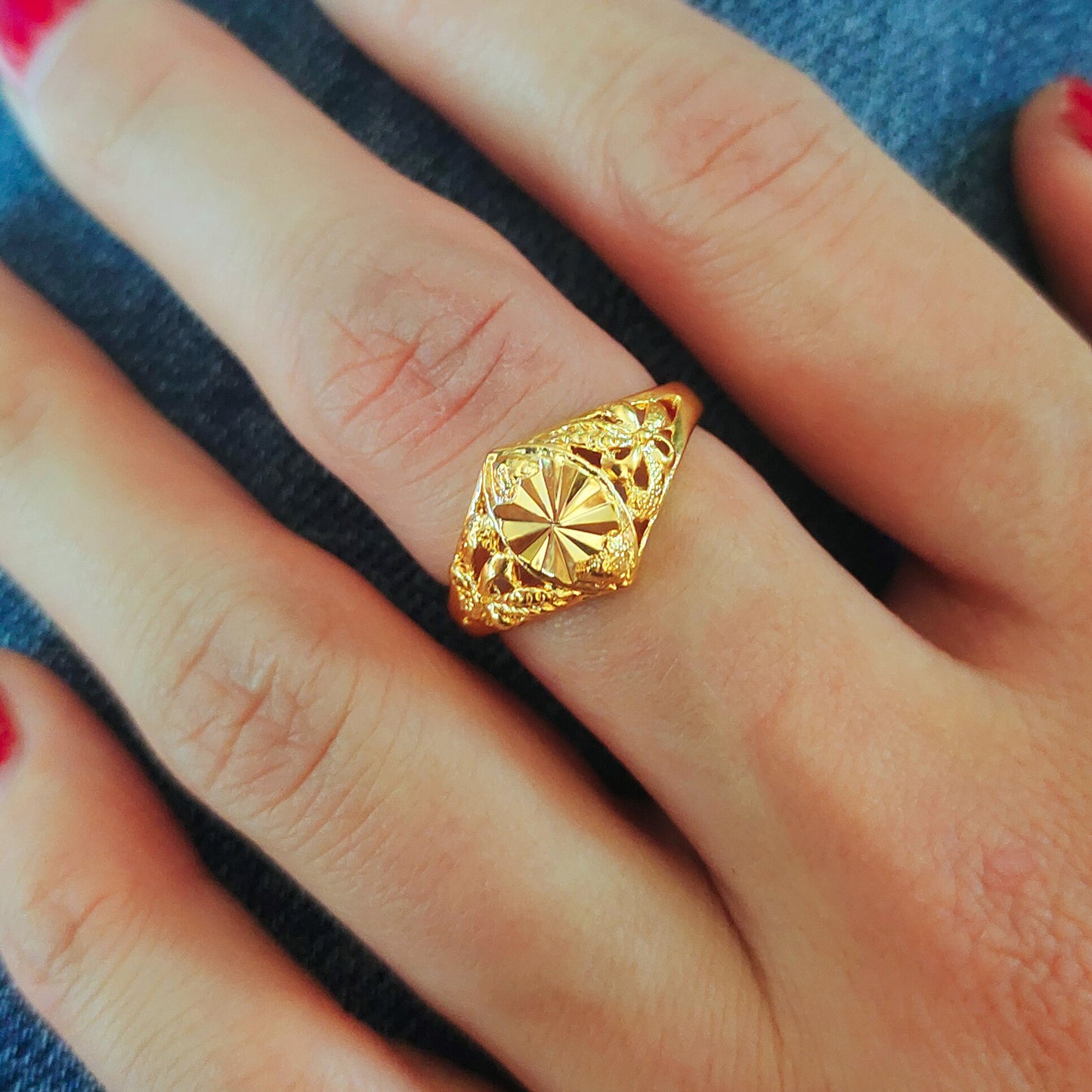 Flower Female Vacuum Plating No Color Fading Gold Rings