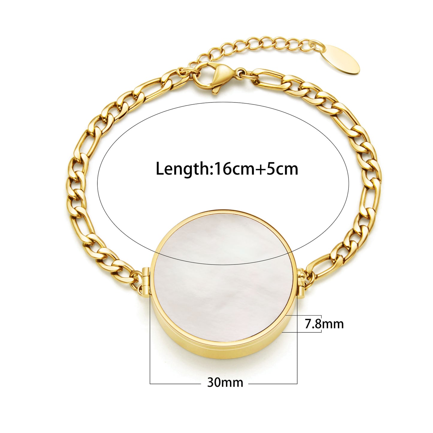 Women's Lip Balm Storage Pill Stainless Steel White Shell Titanium Bracelet
