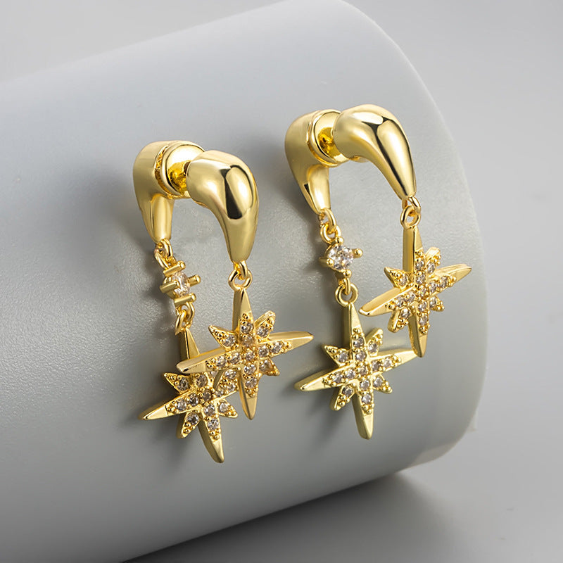 Women's French Entry Lux Eight Awn Star Flash Stud Earrings