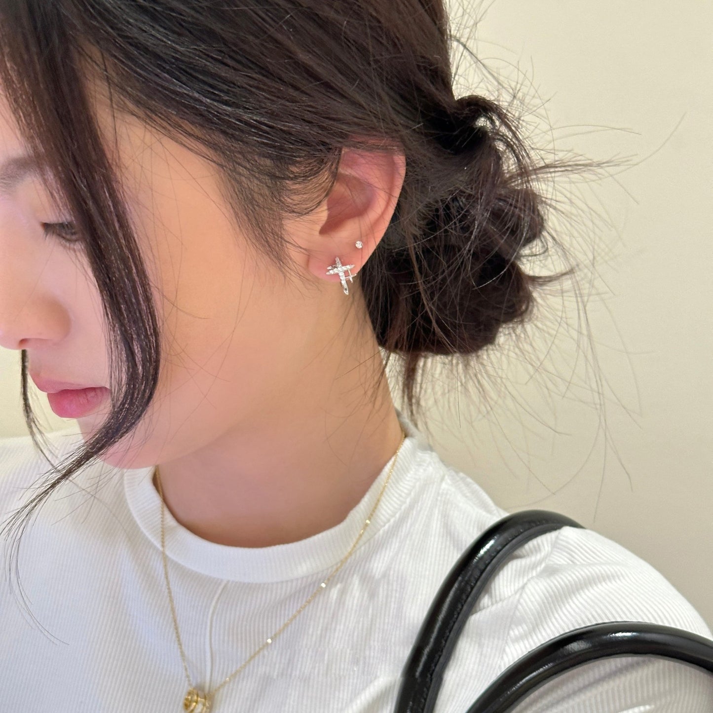 Zircon Female Cross Ear Clip High Class Elegant Niche Design Earrings